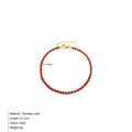 Gold stainless steel tennis bracelet with 2mm red zircon stones and extension chain - Gold / January Red (Garnet Color)