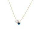 14K gold plated necklace with round white pearl and sparkling blue gemstone pendant - Gold - December Aqua Blue