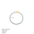 Gold stainless steel tennis bracelet with 2mm light blue zircon stones in 15+3cm length - Gold / March Light Blue (Aquamarine Color)