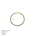 Gold stainless steel tennis bracelet featuring single row of square green zircons - May Green (Emerald Color)