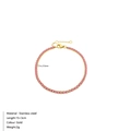 Gold stainless steel tennis bracelet featuring 2mm pink round cubic zirconia stones - July Rose Red (Ruby Color)