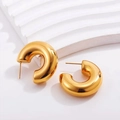 Orecchini a cerchio a forma di C in acciaio inossidabile placcato oro 18K lucido a specchio - Oro