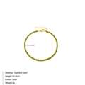 Gold stainless steel tennis bracelet featuring single row of small green round zircon stones - August Light Green (Peridot Color)