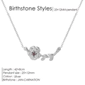Collana rosa d'argento con ciondolo a garofano e pietra portafortuna rossa di gennaio - Gennaio Garofano Rosso Scuro Argento