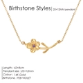 Collana fiore in oro 14K opaco con pietra viola di febbraio e catena da 42+8cm - Febbraio Violetta Viola Scuro Oro