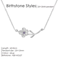 Collana con fiori d'argento e ciondolo di pietra preziosa viola di febbraio - Febbraio Violetta Viola Scuro Argento