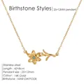 Collier pendentif fleur 3D en acier doré 14K avec breloque pierre de naissance bleue - Mars Jonquille Bleu Clair Or