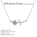 Collier fleur de pavot en argent pour pierre de naissance d'août avec gemme verte - Août Coquelicot Vert Olive Argent