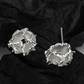 Orecchini a perno in argento S925 con trama in metallo fuso e pietra simile all'opale - Argento 925 / Platino (Con Tappi per le Orecchie in Argento)