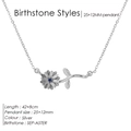 Collier marguerite argentée avec pierre de naissance bleu foncé de septembre sur blanc - Septembre Aster Bleu Royal Argent