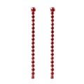 Elegant long tassel earrings with vertical deep red round cut cubic zirconia stones - January Red Zirconia - Steel Color