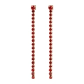Elegant long gold tassel earrings with dark red round crystal zircon pendants - January Red Zirconia - Gold