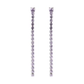 Long silver tassel earrings with dangling purple zircon crystals for elegant look - February Violet - Silver