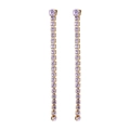 Elegant long lavender zircon fringe earrings with gold finish dangling linear style - February Violet - Gold