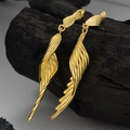Pendientes largos de alas de plata de ley S925 dorada con diseño geométrico moderno - Plata 925 / Oro de 18 quilates (con tapón de plata)