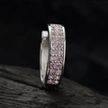 Pendientes de aro en plata S925 con doble fila de cristales rosas micro pavé - Strass Rosa (Pieza Única) / Bañado en Platino (Plata 925)