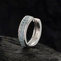 Pendientes de aro minimalistas en plata de ley S925 con doble fila de circonitas azul claro - Strass Azul (Individual) / Bañado en Platino (Plata 925)