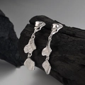 Pendientes largos de plata S925 de lujo con texturas orgánicas y diseño artístico - Plata 925 / Oro blanco
