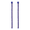 Boucles d'oreilles pendantes dorées avec zircons bleus verticaux et longues franges - Septembre Bleu Royal - Or