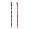 Boucles d'oreilles pendantes argentées avec cristaux de zircon rose en frange linéaire - Octobre Rose - Argent
