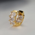 Gold plated S925 silver hoop earring with rectangular baguette cubic zirconia - White Zirconia 18K Gold Color (Single)