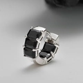 Minimalist S925 sterling silver huggie earrings with rectangular black zircon inlay - Black Zirconia White Gold Color (Single)