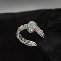 S925 sterling silver opal ear clip with irregular organic texture in silver finish - 925 Silver / White Gold (Single)