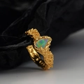 Lava texture gold ring featuring a pear-shaped opal with colorful fire effect - 925 Silver / 18K Gold Plated (Single Piece)