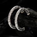 Vintage S925 Silber C-Creolen mit floraler Gravur und eleganten goldenen Akzenten - 925er Silber / Silber und Gold