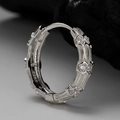 Elegant S925 sterling silver bamboo hoop earrings with shimmering CZ diamond pavé - 925 Silver / White Gold