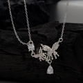 S925 sterling silver butterfly necklace with teardrop pendant and crystal stones - 925 Silver / White Gold