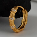Elegant gold bamboo hoop earrings featuring sparkling crystal accents in a pavé setting - 925 Silver / Antique Gold