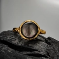 Handcrafted S925 silver ring in gold finish with a gradient dark grey shell inlay - Adjustable Open Size (US 6.5-8) / Antique Gold
