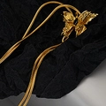 S925 sterling silver butterfly necklace with black gemstone on gold snake chain - 925 Silver / Antique Gold