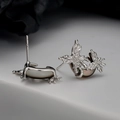 S925 zilveren vlinder oorknopjes met donkere schelpinleg voor dames - 925 zilver / Witgoud