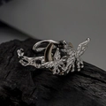 S925 sterling silver butterfly ring with shell moon detail in fluid metal design - Adjustable Size 14 / White Gold