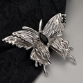 Irregular liquid metal S925 silver butterfly brooch with black gemstone inlay - 925 Silver / White Gold