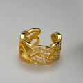 Ear cuff geometrico traforato in oro 18K con pavé di zirconi e design regolabile - Texture Intrecciata di Lusso (E5262) / Placcato Oro 18K (Pezzo singolo)