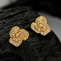 Funkelnde S925 Sterlingsilber Gold Blumenohrstecker mit weißen Zirkonia-Akzenten - 925er Silber / 18K Gold (mit Silber-Ohrstöpsel)