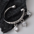 S925 sterling silver geometric ear cuff with sparkling zircon pendants and hallmark - 925 Silver / White Gold (Single)