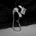 Earcuff geométrico de plata S925 con borla y piedras de circonita brillante elegante - Plata 925 / Oro Blanco