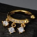 Gold-plated S925 sterling silver ear cuff featuring three dangling round zircon pendants - 925 Silver / 18K Gold Plated (Single Piece)