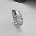 Silver S925 huggie hoop earrings featuring pavé set diamonds for a minimalist luxury look - White Gold (Single)