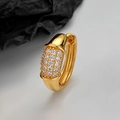 Luxurious S925 sterling silver geometric hoop earring with gold finish and pavé zircon stones - Retro Gold (Single Piece)