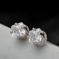 Boucles d'oreilles trèfle en argent S925 avec zircons cubiques scintillants à coupe carrée - Or Blanc