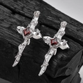 Pendientes de cruz gótica en plata S925 con circón rojo y detalle de rosa - Plata 925 / Oro Blanco