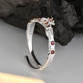 S925 sterling silver checkerboard ring with red enamel, gems and gold accents - Open Size 14 (Adjustable 12-17) / White Gold