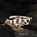 S925 sterling silver ring with enamel checkerboard texture and purple marquise gemstone - Open Size 14 (Adjustable 12-17) / White Gold