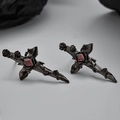 Pendientes de plata S925 con diseño de cruz y rosa con piedra preciosa roja cuadrada - Plata 925 / Negro y Oro