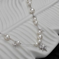 Collar de estrella en plata S925 con perlas blancas y colgantes de pedrería - Plata 925 / Oro Blanco